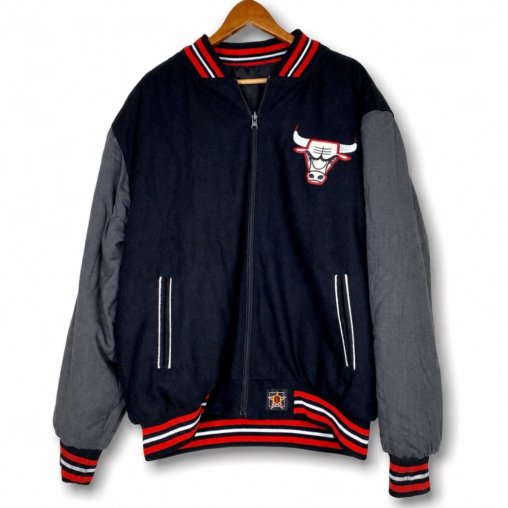 Vtg 90s Chicago Bulls Mens 2XL JH Design NBA Wool Varsity Jacket RARE White Logo - Picture 3 of 9